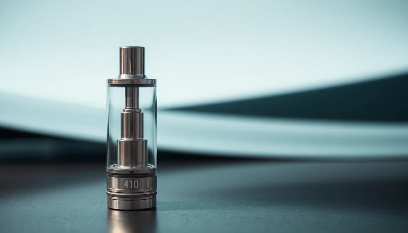 Showcasing a 510 cartridge in a sleek design with metallic sheen and modern aesthetics.