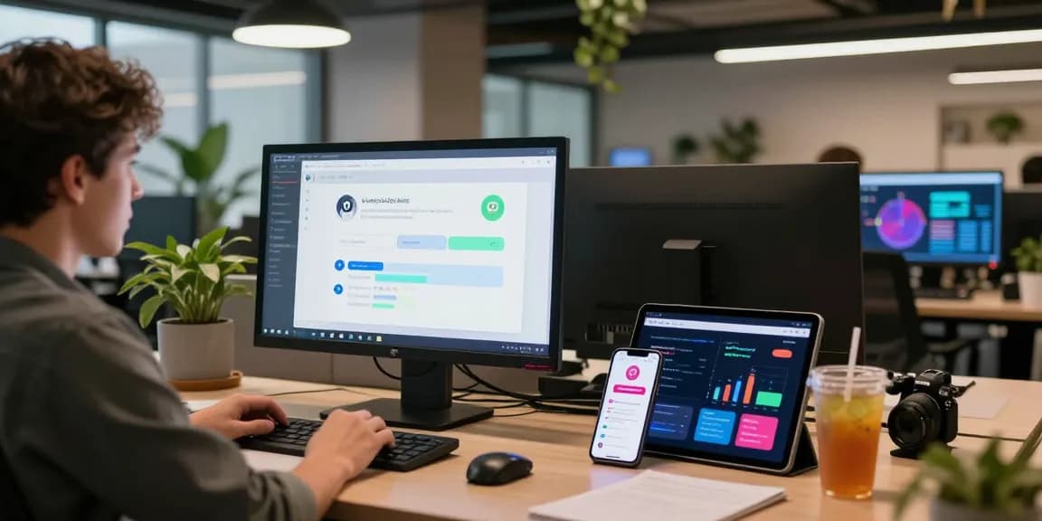 Spicy AI chatbot interaction in a modern workspace, showcasing dynamic user engagement and innovative tech.