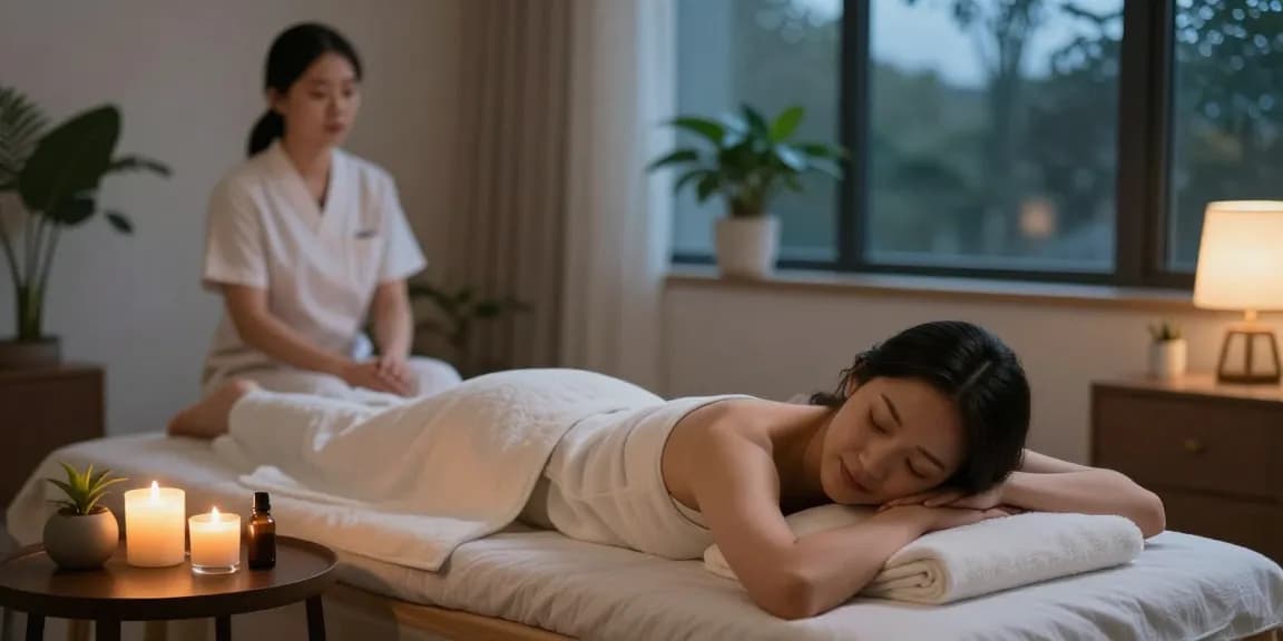 Relaxing 출장안마 session in a tranquil home spa atmosphere with soothing elements.