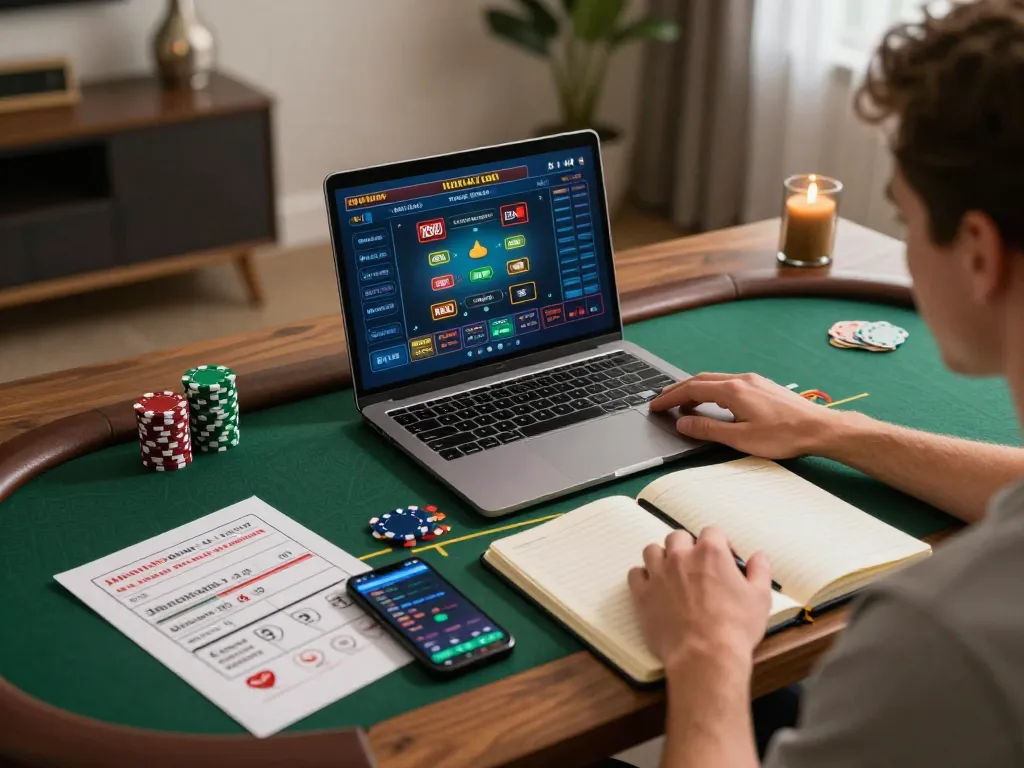Engaging in blackjack gameplay on a laptop at home, showcasing xx88 asia online casino experience