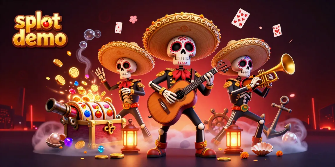 Experience the thrill of slot demo action with vibrant skeleton musicians amid treasure and excitement.