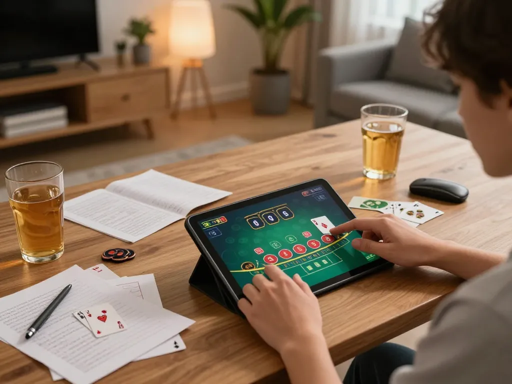 Player engaging in blackjack with the innovative nano banana flash on a tablet amidst strategy notes.