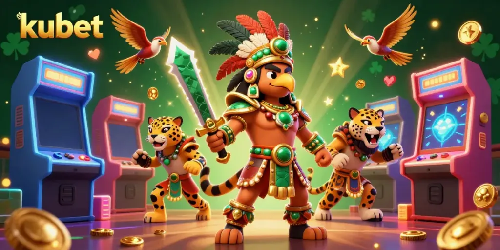 Experience thrilling gameplay at kubet with this dynamic 3D casino illustration showcasing vibrant gaming elements.