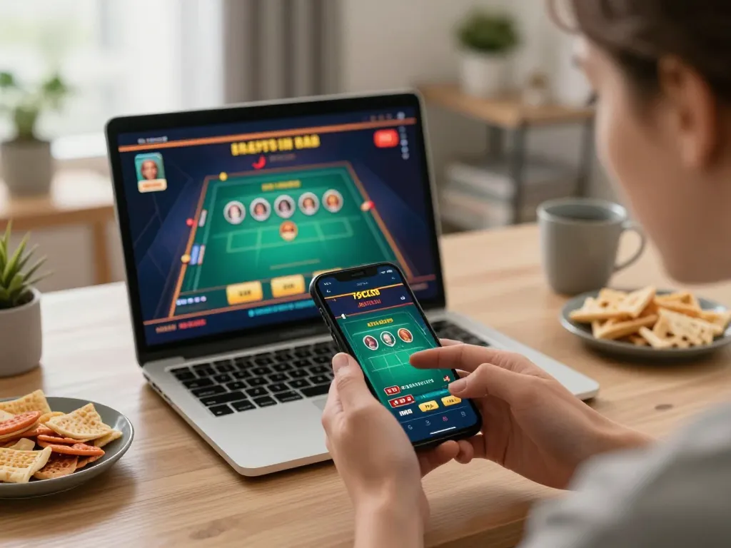 Engaging with the 79club app for an exciting mobile casino experience in a modern home setup.
