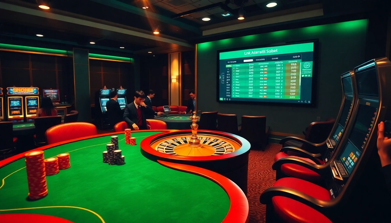 Exciting casino scene featuring the link alternatif sbobet for online sports betting.
