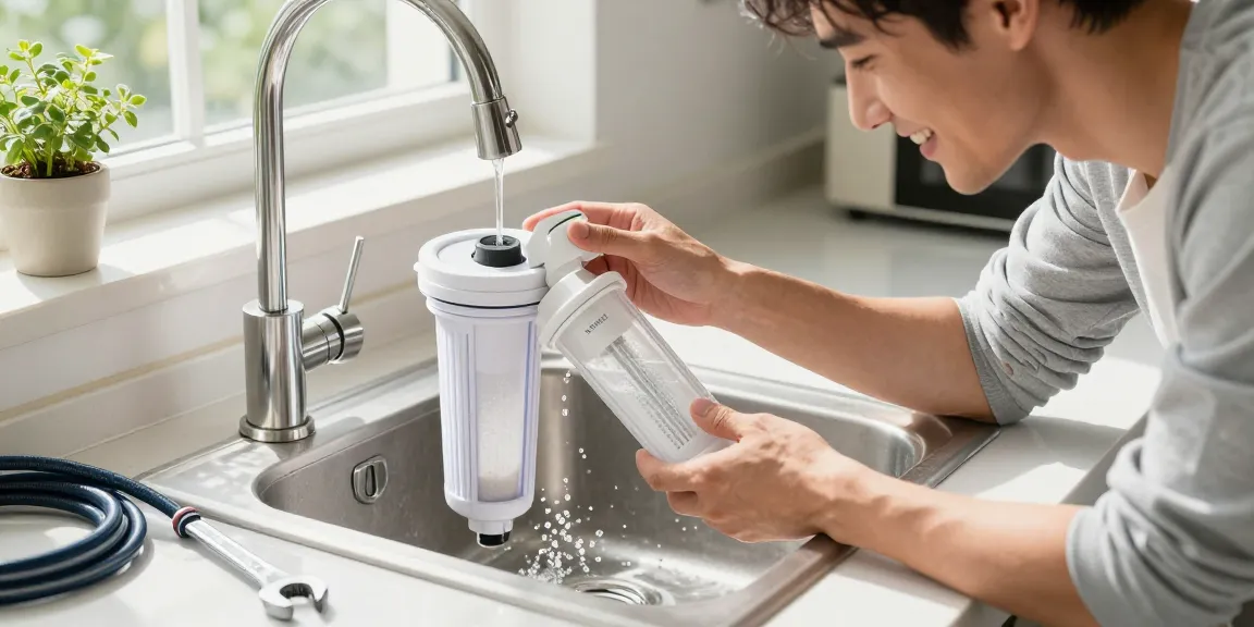 Waterdrop Spin Down Sediment Filter ensuring clear water flow in a bright kitchen.