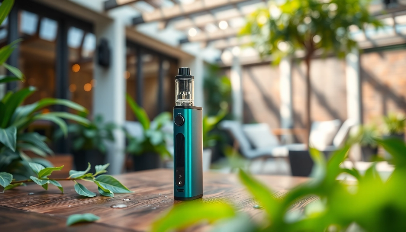Engaging Disposable Vape set in a serene outdoor environment with vibrant greenery.