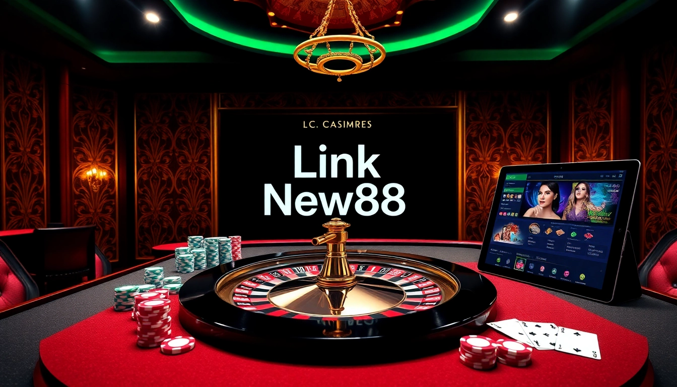 Experience thrilling casino games with 'Link New88' at a luxurious roulette table.