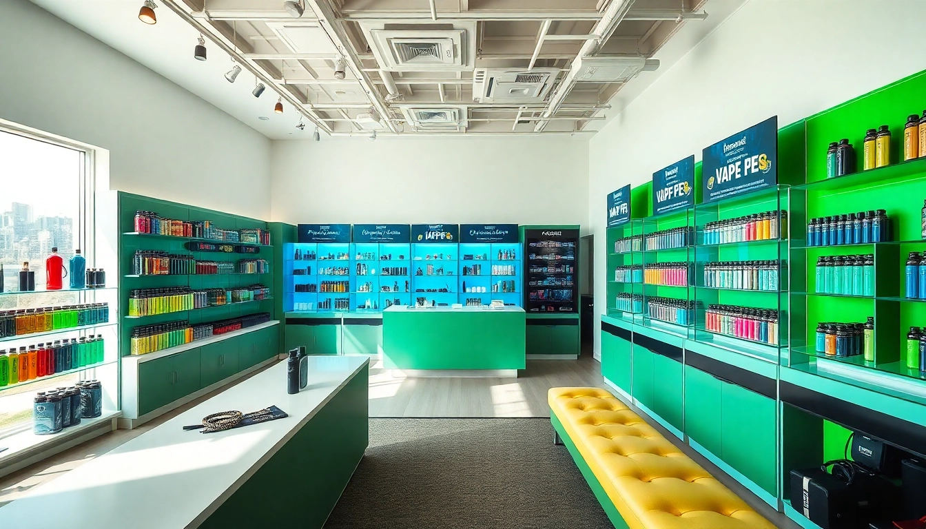 Exquisite vape shop with vibrant product displays and a welcoming atmosphere.