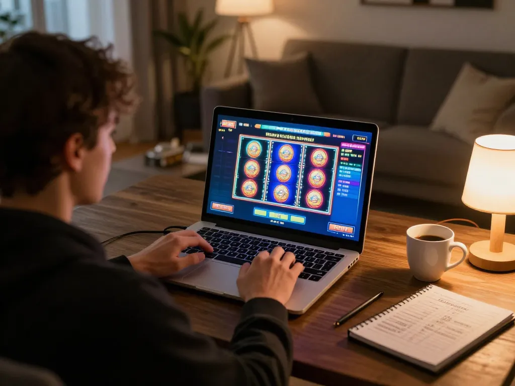 Engaging online gaming session on rikvip showcasing slot machine interface and strategic betting notes