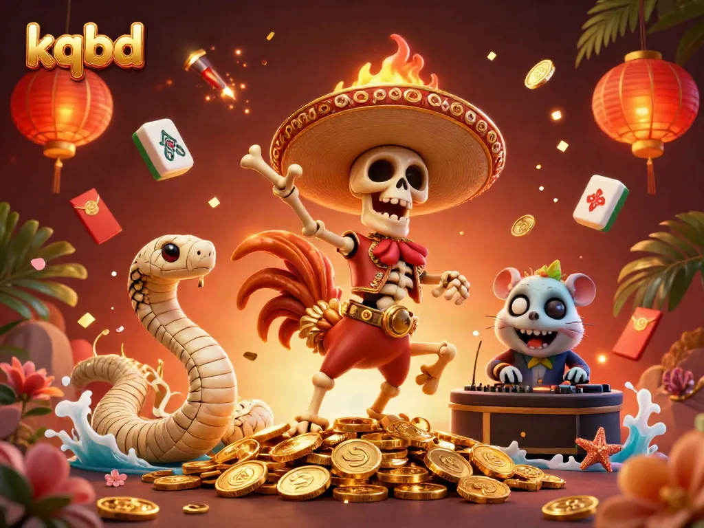 Experience kqbd excitement with a dynamic illustration of lively casino-themed characters and rich elements.