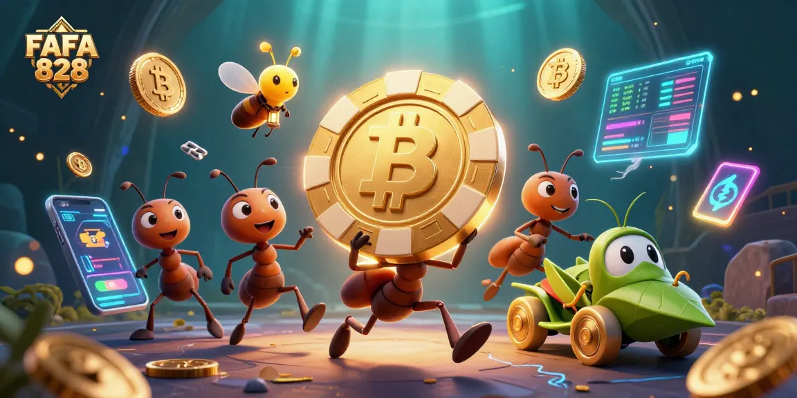 Join the thrilling adventure of FAFA 828 as cartoon ants seize a giant poker chip amidst crypto chaos.