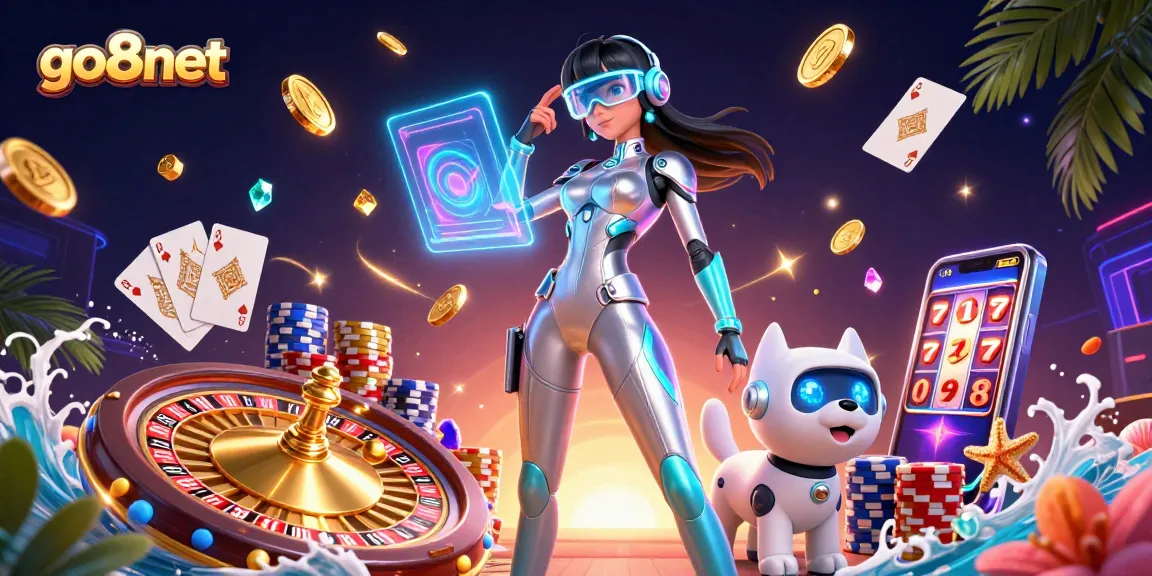 Experience the thrill of gaming at go8net with vibrant casino elements in a stunning scene.
