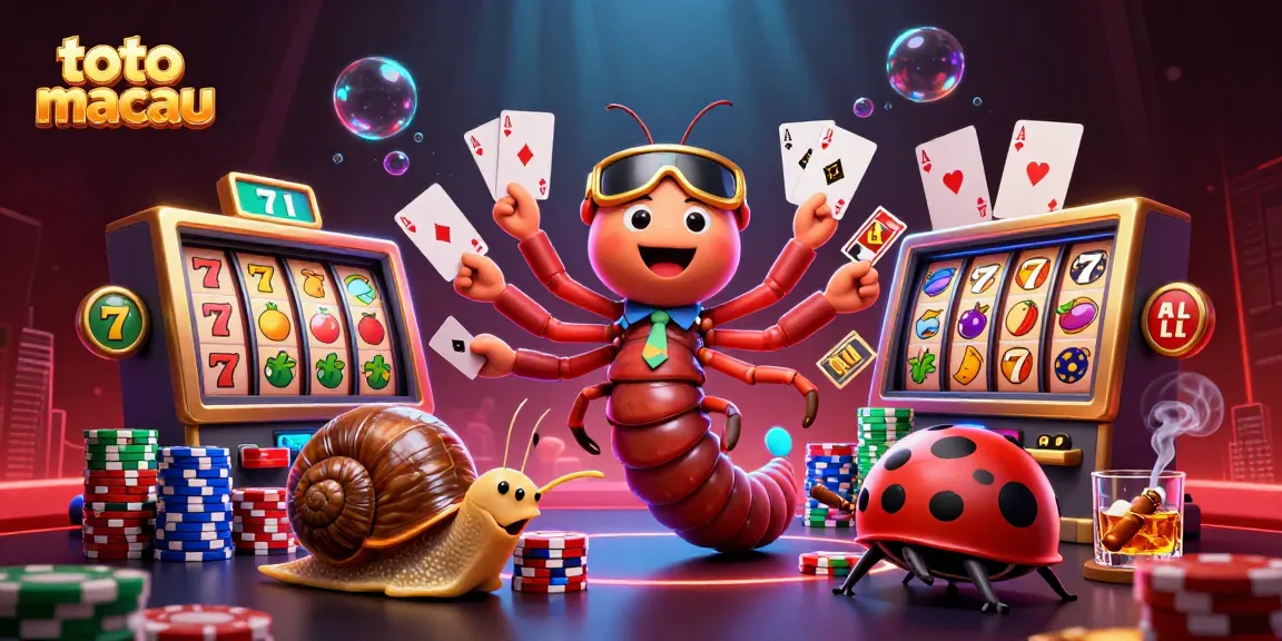 Experience the excitement of toto macau with a dynamic casino scene featuring colorful slot reels and lively characters.