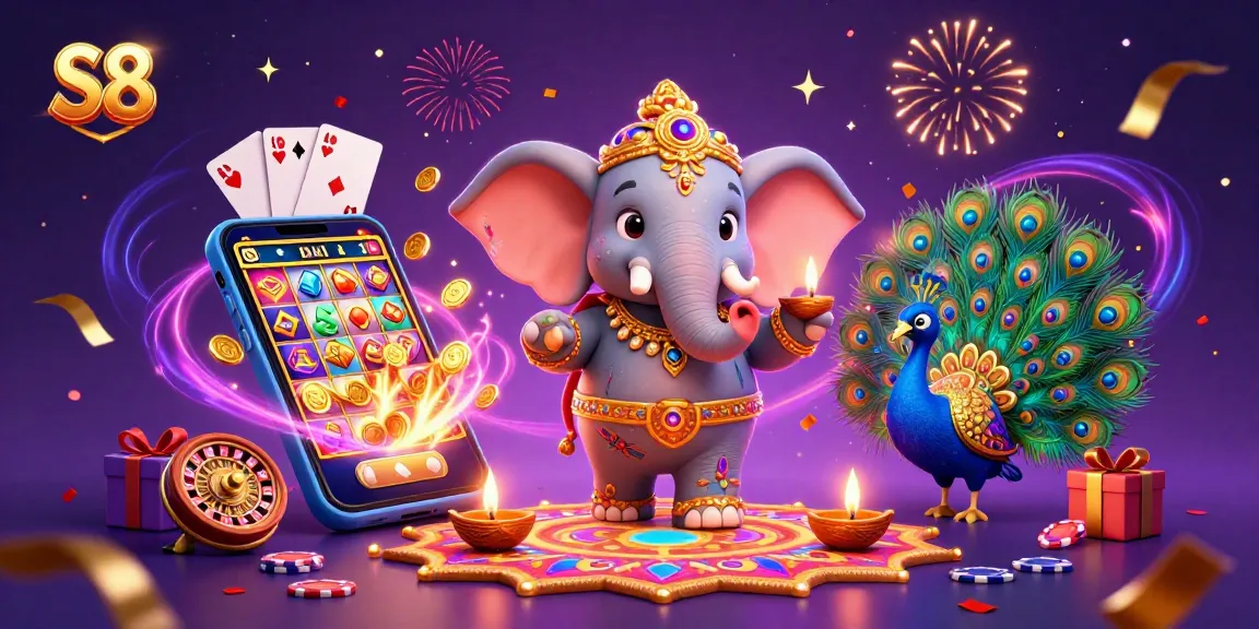 Engage in the thrilling world of S8 with dynamic casino games, colorful slot machines, and festive decorations.