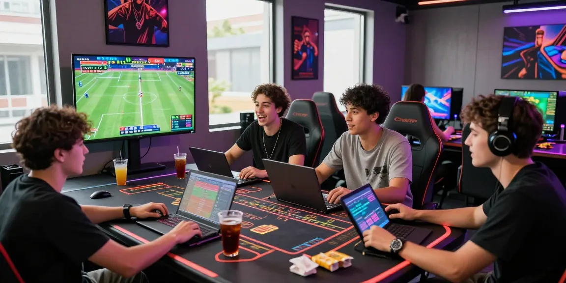 Friends enjoying a gaming session with go99, betting on sports and playing casino games in a lively setup.