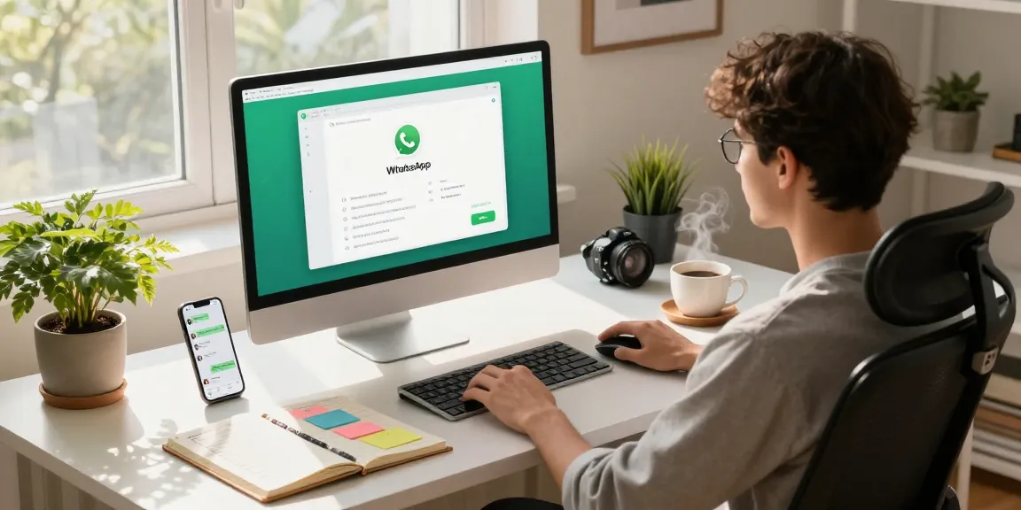 Engaging with WhatsApp電腦版 in a modern home office setup featuring a sleek desktop.