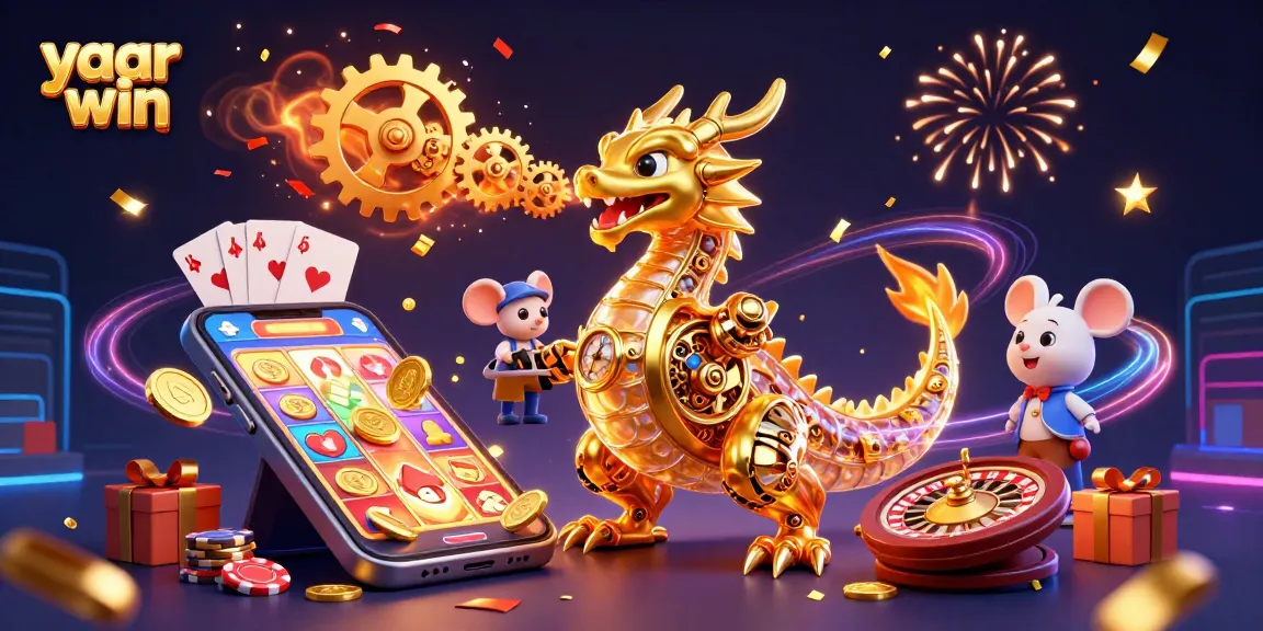 Engage with yaar win as golden dragon spins reels of excitement in this vibrant casino scene.