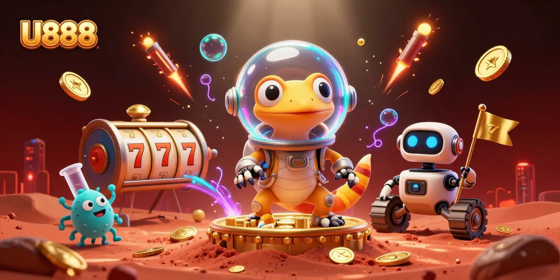 Engage in thrilling gameplay with U888's Martian gecko uncovering a hidden casino adventure.
