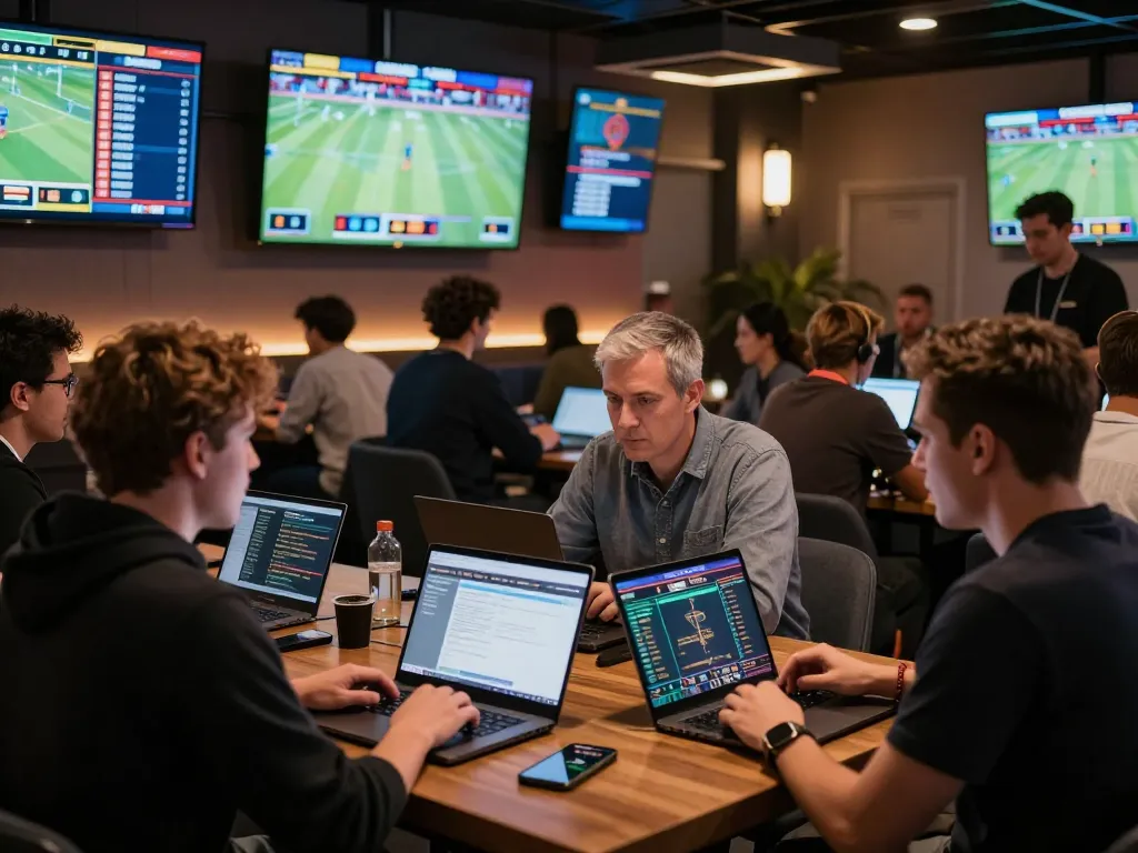 Place bets on fun88 with friends at an immersive sports betting lounge showcasing excitement and technology