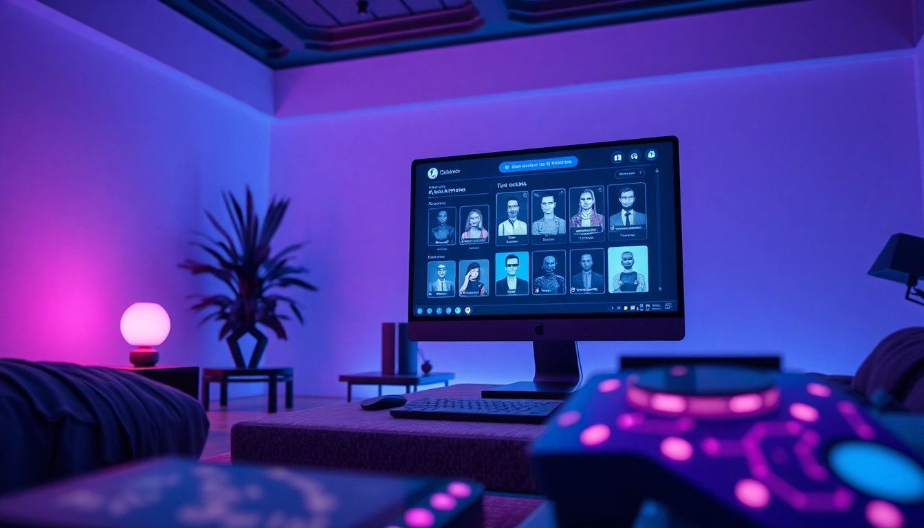 Engaging scene showcasing the best NSFW AI chatbots in a futuristic digital environment, highlighting interactive technology and creativity.