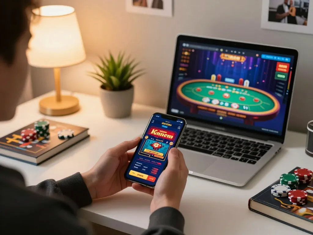 Engaging gaming moment while tải hitclub app on smartphone, showcasing vibrant online casino action.