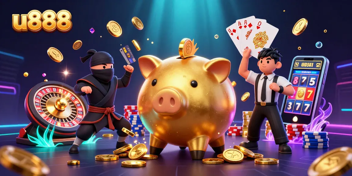 Experience thrilling gameplay and exclusive bonuses at u888 with exciting casino elements in a dynamic illustration.