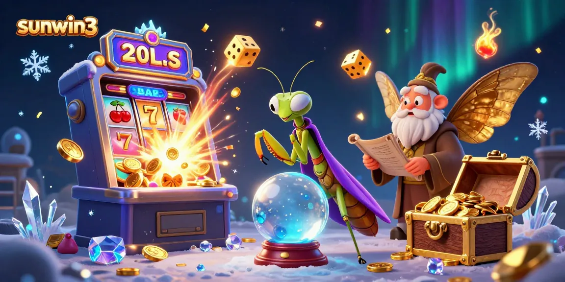Engaging in thrilling slot games at sunwin3 with a vibrant 3D illustration of casino elements.