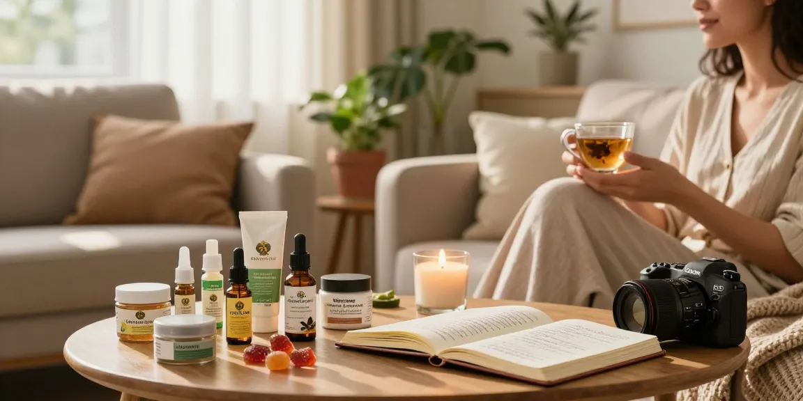Ministry of Cannabis products like CBD oil and herbal tea in a warm evening routine