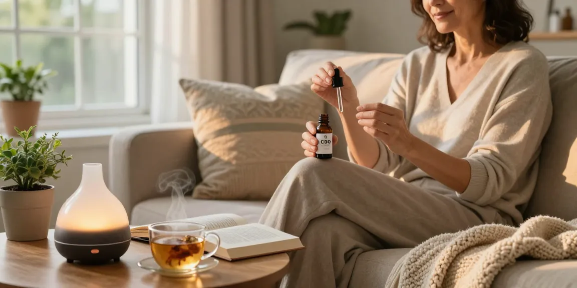 Using CBD oil Canada for relaxation and wellness in a cozy home setting.