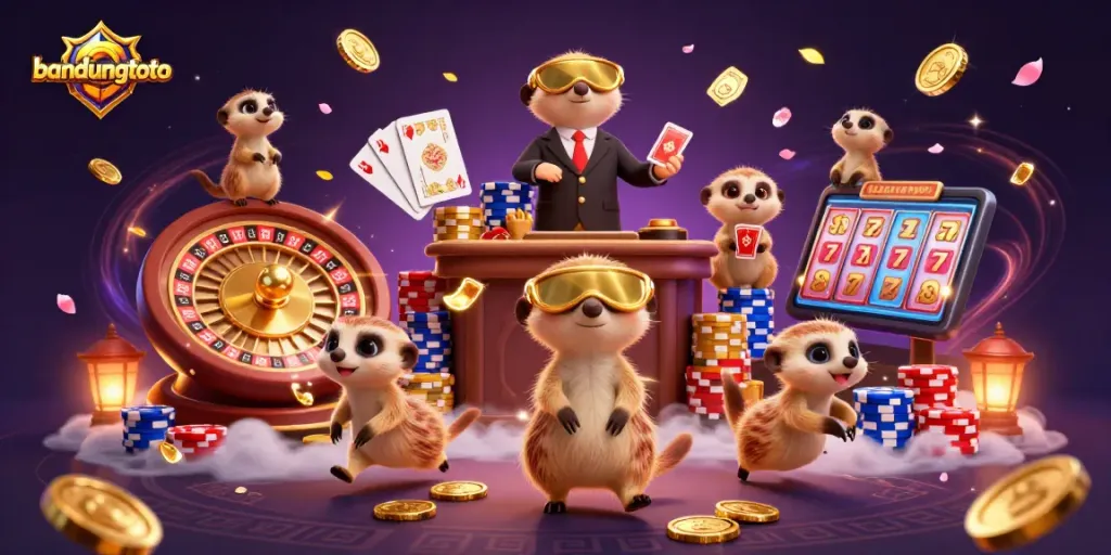 Experience thrilling gameplay at bandungtoto with meerkats running a vibrant casino operation.
