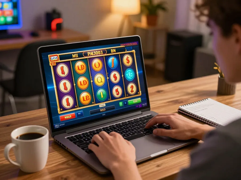 Engage with slot bonuses while playing vibrant online slot games in a cozy setup.