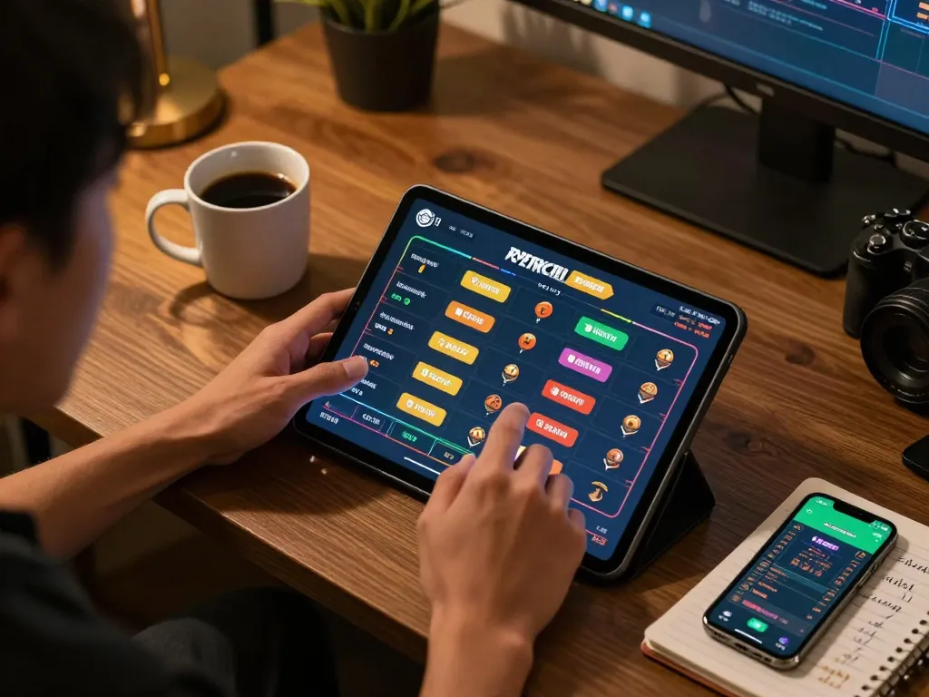 Betting on tablet while using Prediksi Jitu, intimate online gaming experience in warm home setting.