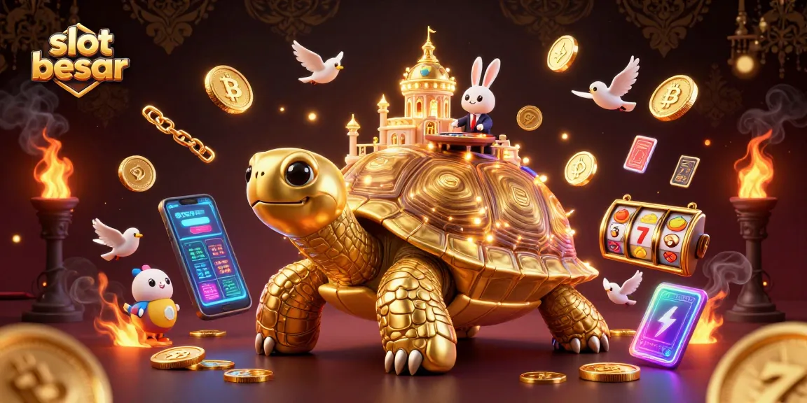 Engage with slot besar gaming as golden coins rain around a vibrant casino scene filled with colorful slot elements.