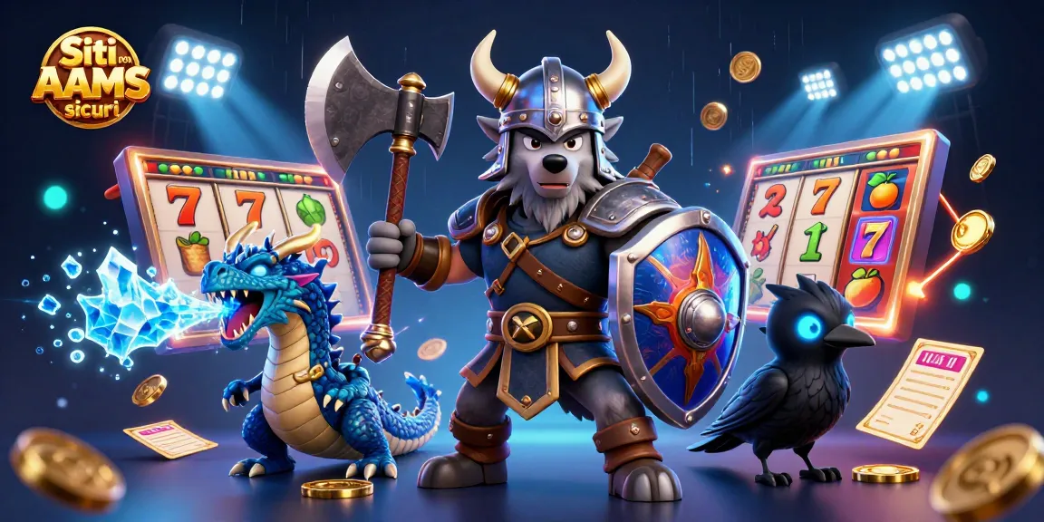 I siti non AAMS sicuri offrono giochi di slot con un guerriero vichingo, un drago e elementi di casinò che rappresentano un'esperienza di gioco emozionante.