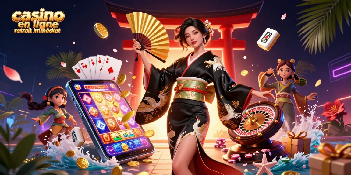 Vivez l'excitation du casino en ligne retrait immédiat avec des éléments de jeu vibrants et une scène de personnage captivante.