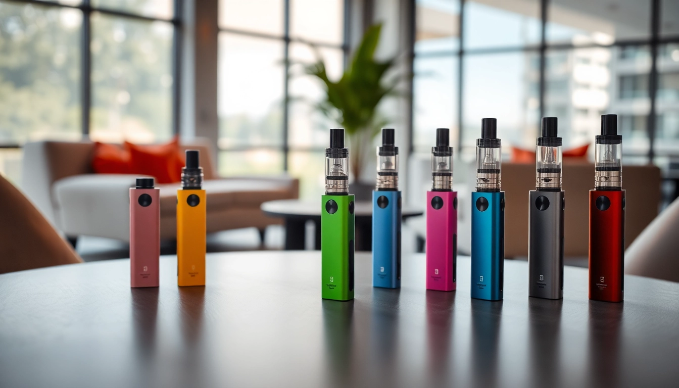 An elegant showcase of Disposable Vape devices featuring colorful designs in a modern lounge.