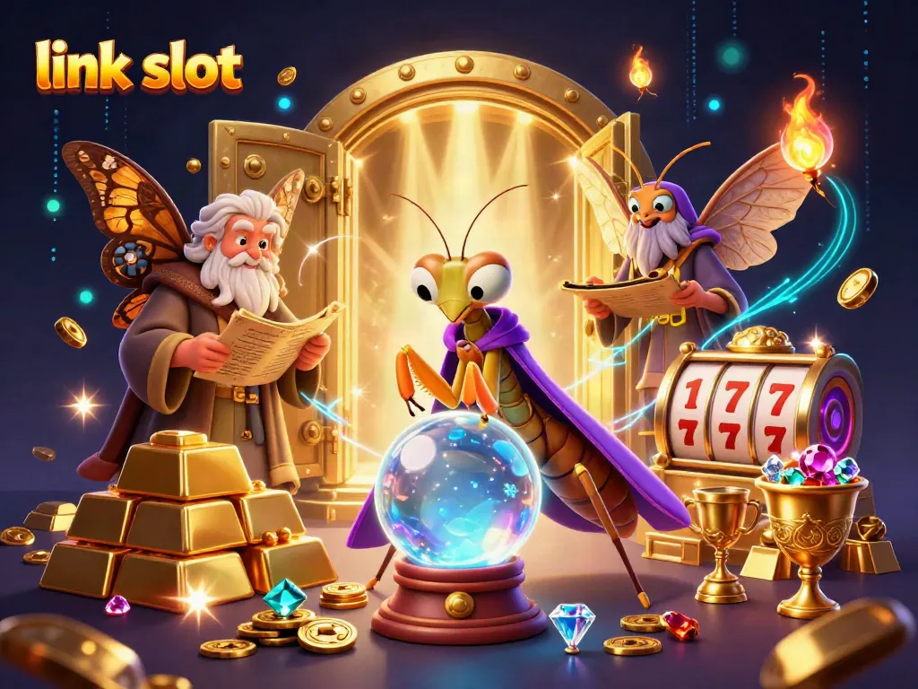 Permainan slot penuh keberuntungan dengan link slot, meliputi simbol 7 keberuntungan dan harta karun berlimpah.