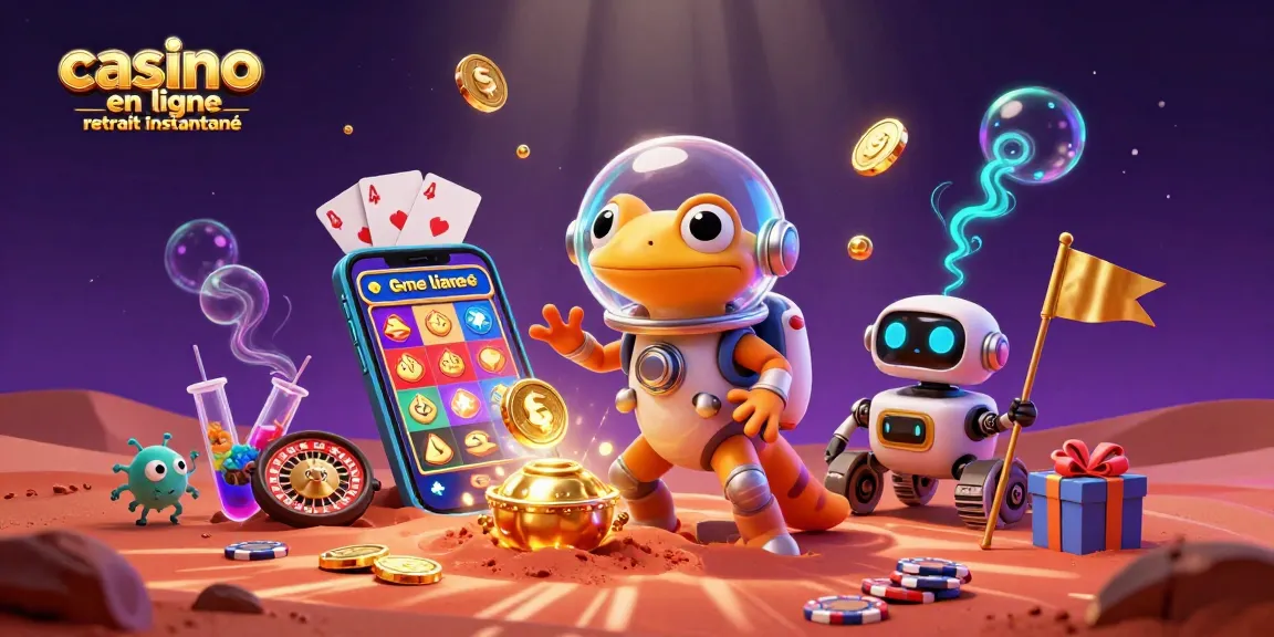 Profitez d'un casino en ligne retrait instantané dans une illustration captivante avec des éléments de jeu dynamiques.