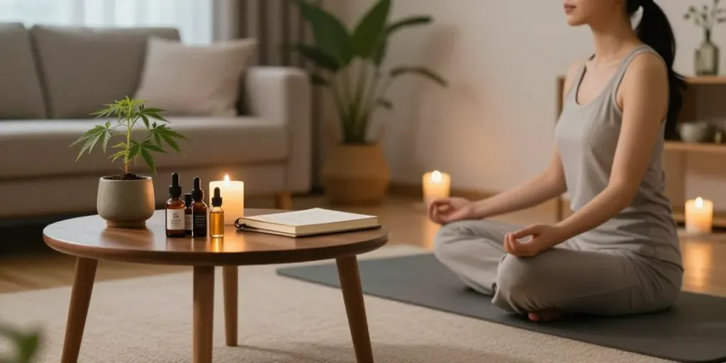 top 10 shatter strains in canada featured with CBD oil and wellness routine in tranquil setting