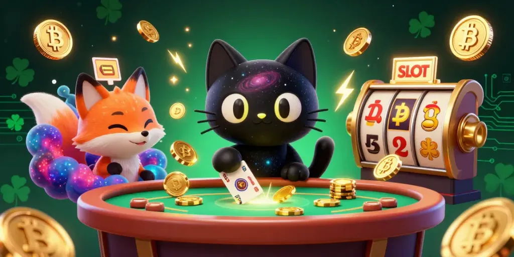 Experience thrilling slot action with the cosmic black hole cat pulling in gold chips and jackpot symbols.