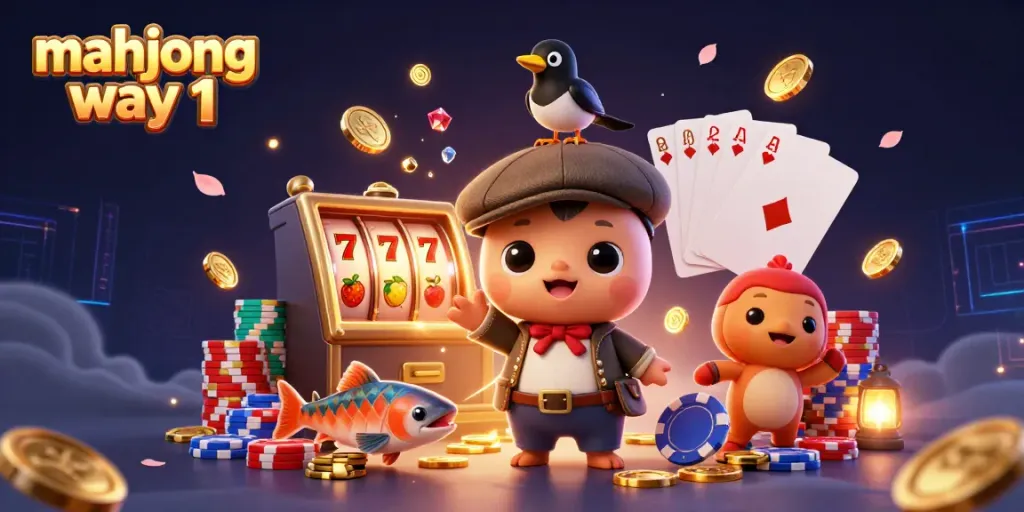 Win at mahjong way 1 with vibrant golden coins and colorful slots in a lively casino scene.
