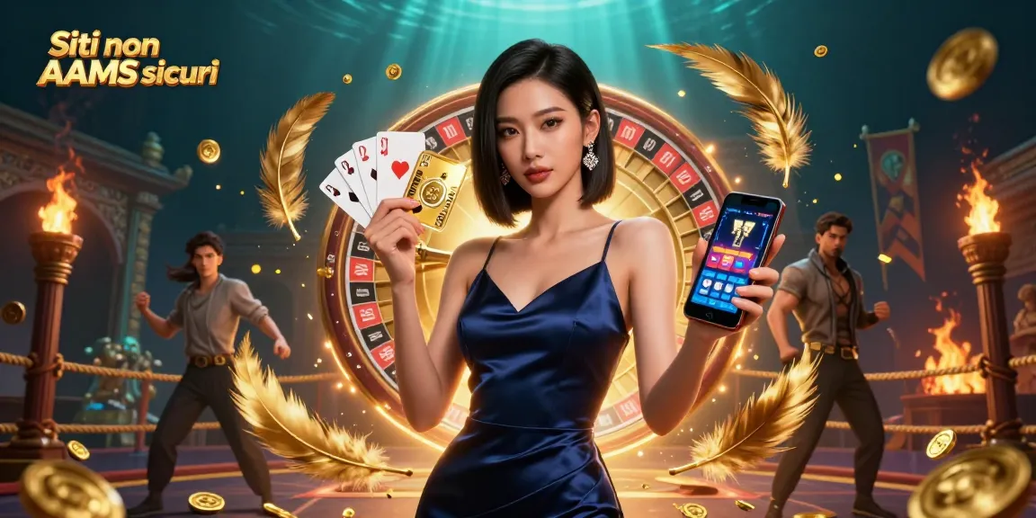 Gioca alle slot sui Siti non AAMS sicuri con una donna asiatica sicura che mostra un'app per casinò e una chip dorata.