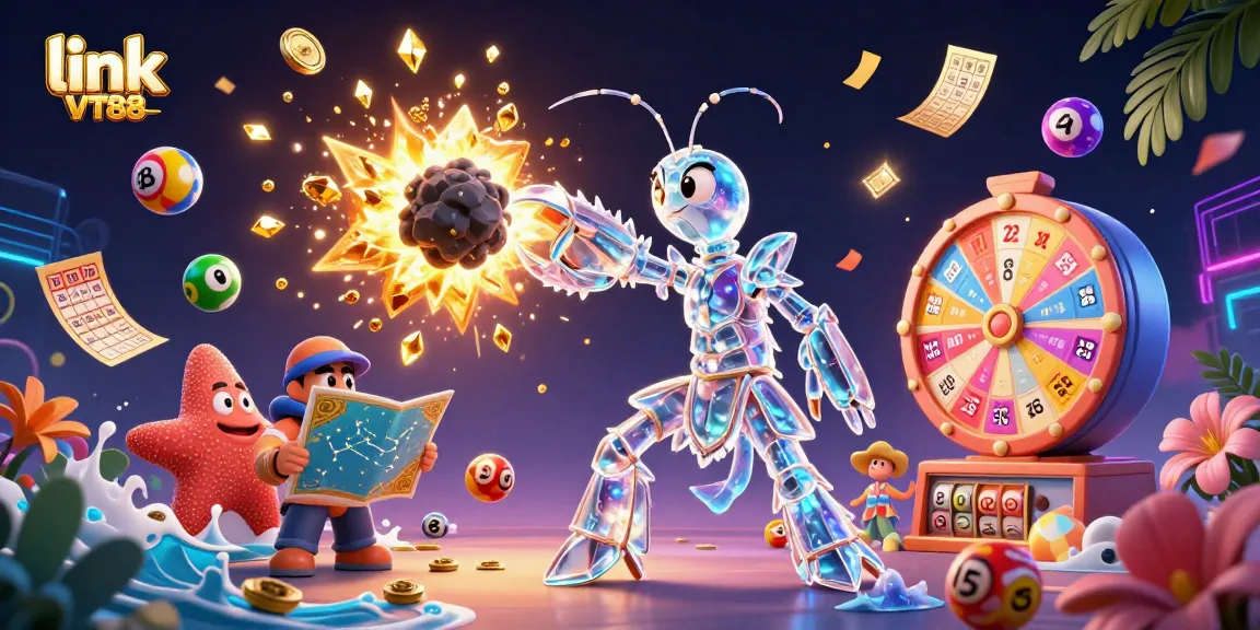 Experience the excitement of winning with link VT88 in a vibrant casino-themed 3D illustration.