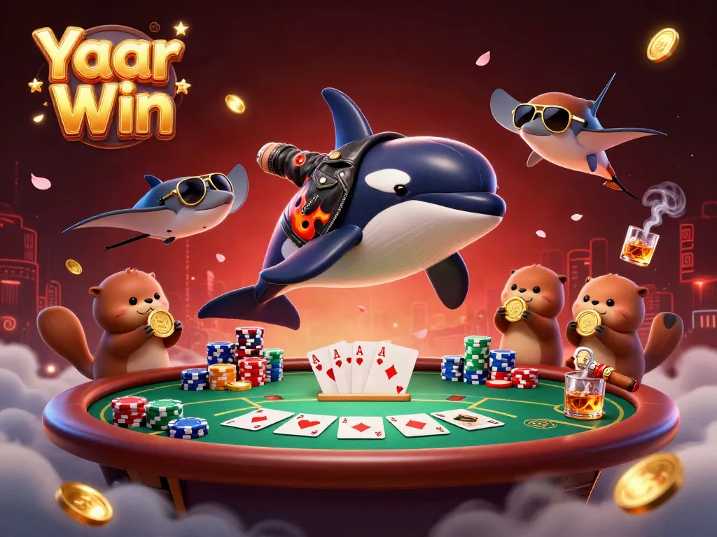 Experience the thrilling Yaar Win action with cartoon characters in a vibrant casino scene.