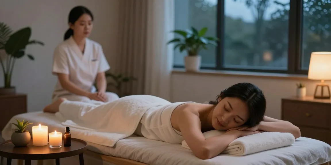 Relaxing 출장안마 session in a tranquil home spa atmosphere with soothing elements.