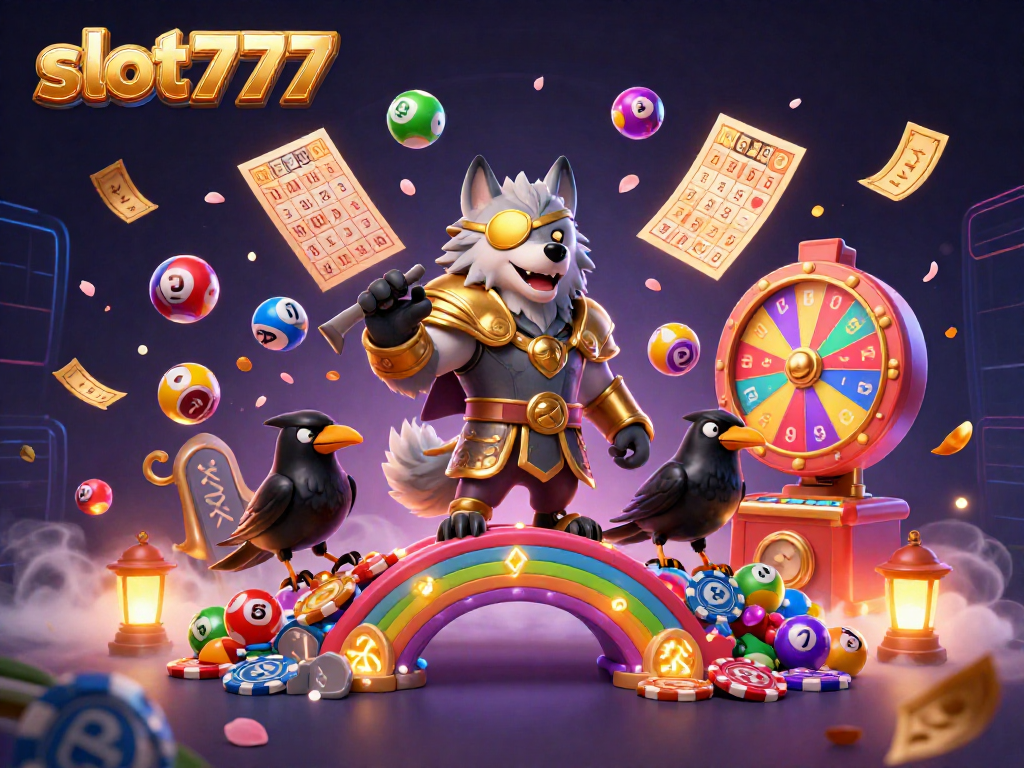 Engage with slot777 through a dynamic 3D illustration featuring Odin, with vibrant casino elements.