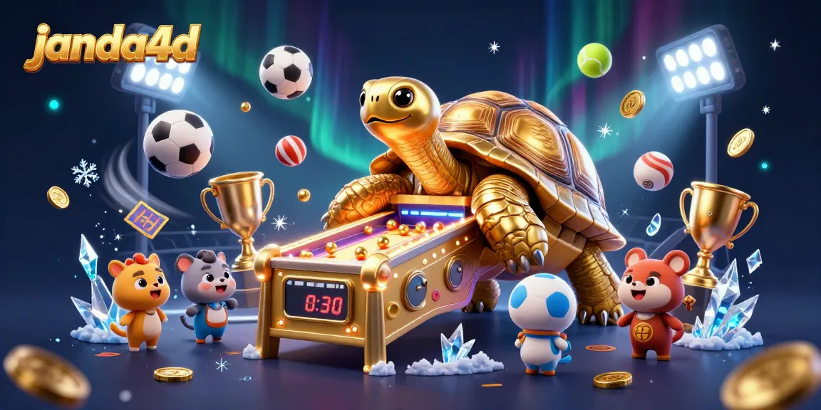Permainan janda4d dengan kura-kura emas sebagai mesin pinball di tengah aksi menegangkan.