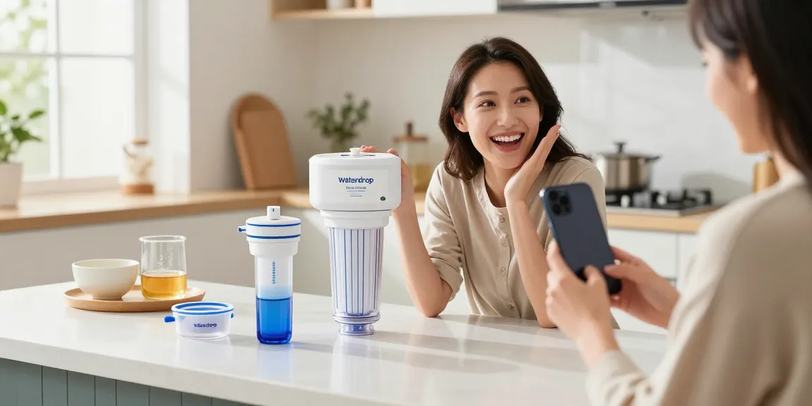 The Waterdrop Spin Down Sediment Filter featured in an online shopping review, showcasing product details and premium packaging for e-commerce buyers.