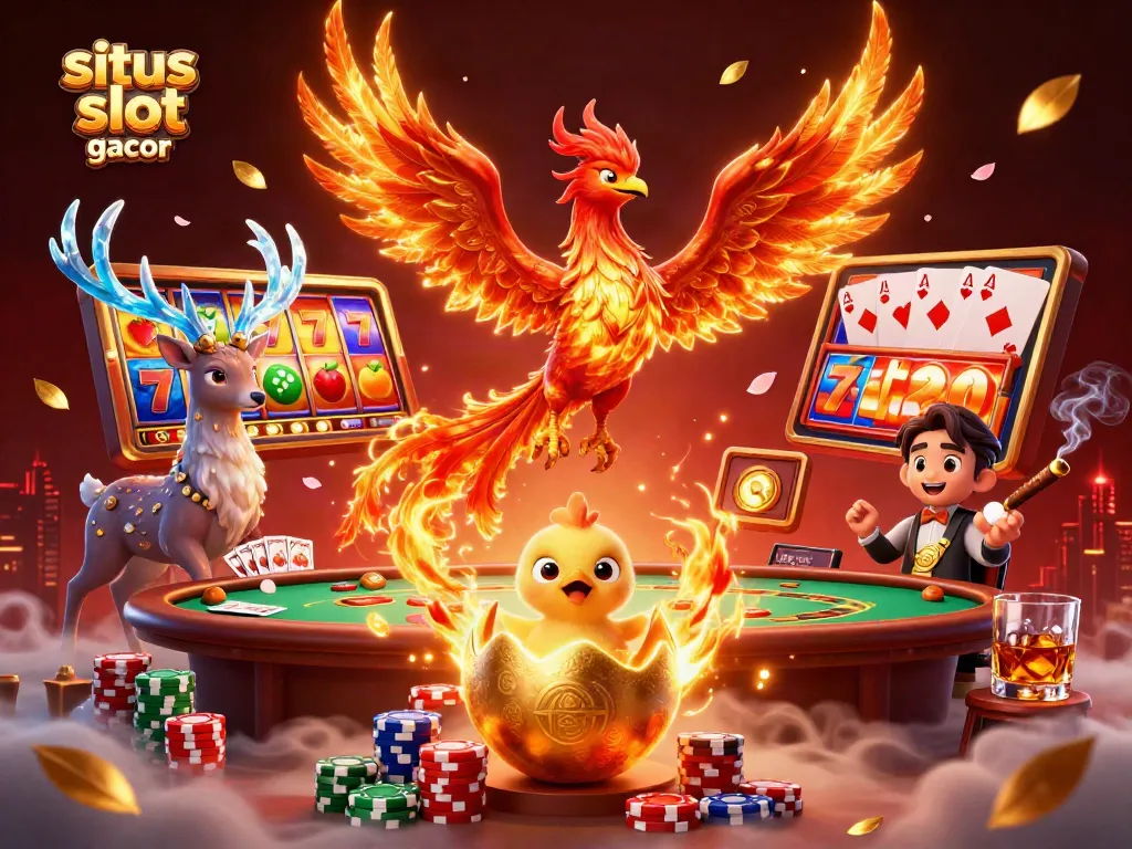 Permainan slot gacor yang menarik dengan simbol dan elemen keuangan mahal di sekitarnya